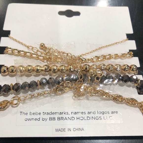 Bebe 5 pc bracelet gold color rope link Hamsa Star and one black brand new NWT - Picture 6 of 6
